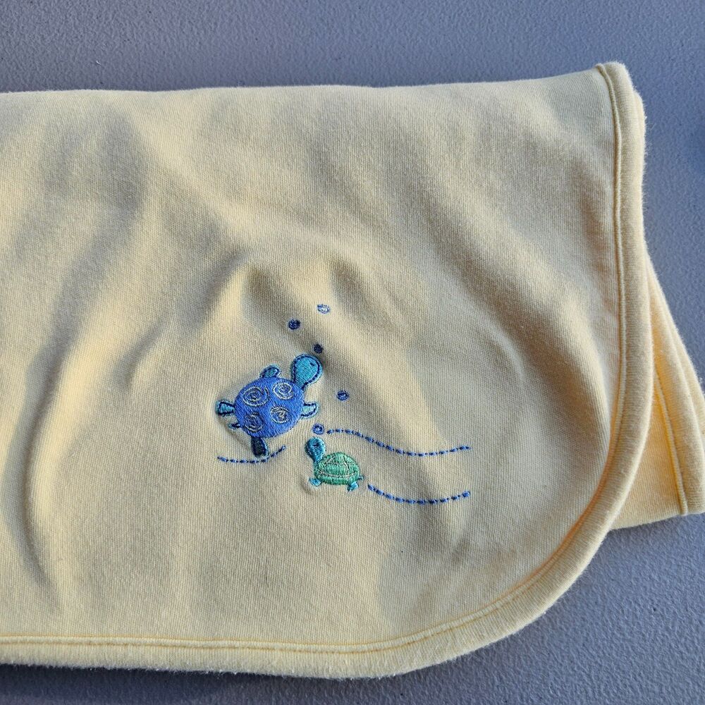 Carter's Yellow Sea Turtle Baby Blanket Embroidered Y2K Vintage Mama Baby